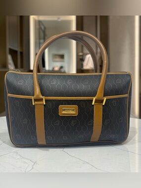 ✨🛍️ Christian Dior Vintage Black Honeycomb Coated Canvas & Brown Leather Handbag